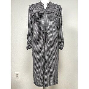 MICHAEL KORS Womens MEDIUM Black/White Geo Print Jersey Knit Shirt DRESS EUC